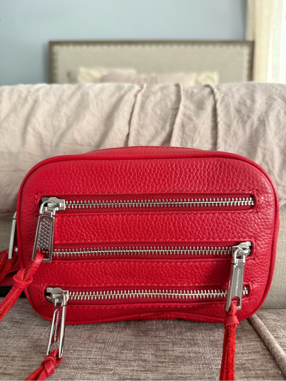 Rebecca Minkoff Red Pebbled Leather Triple-Zip Crossbody